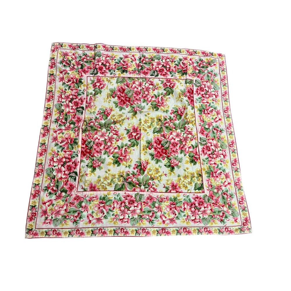 April Cornell Cotton Floral Tablecloth 35x35 Cottage Artsy Farmhouse Shabby Chic